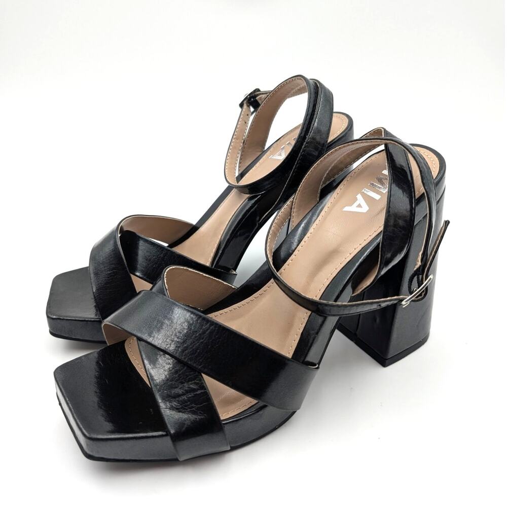 MIA Eloise Block Heel Sandal Crisscross Strap Women's Black Size US8 EU39